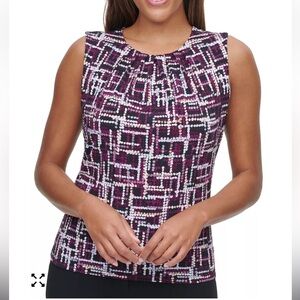 Calvin Klein Dark Purple Patterned Pleated Front Sleeveless Top Size S NWT